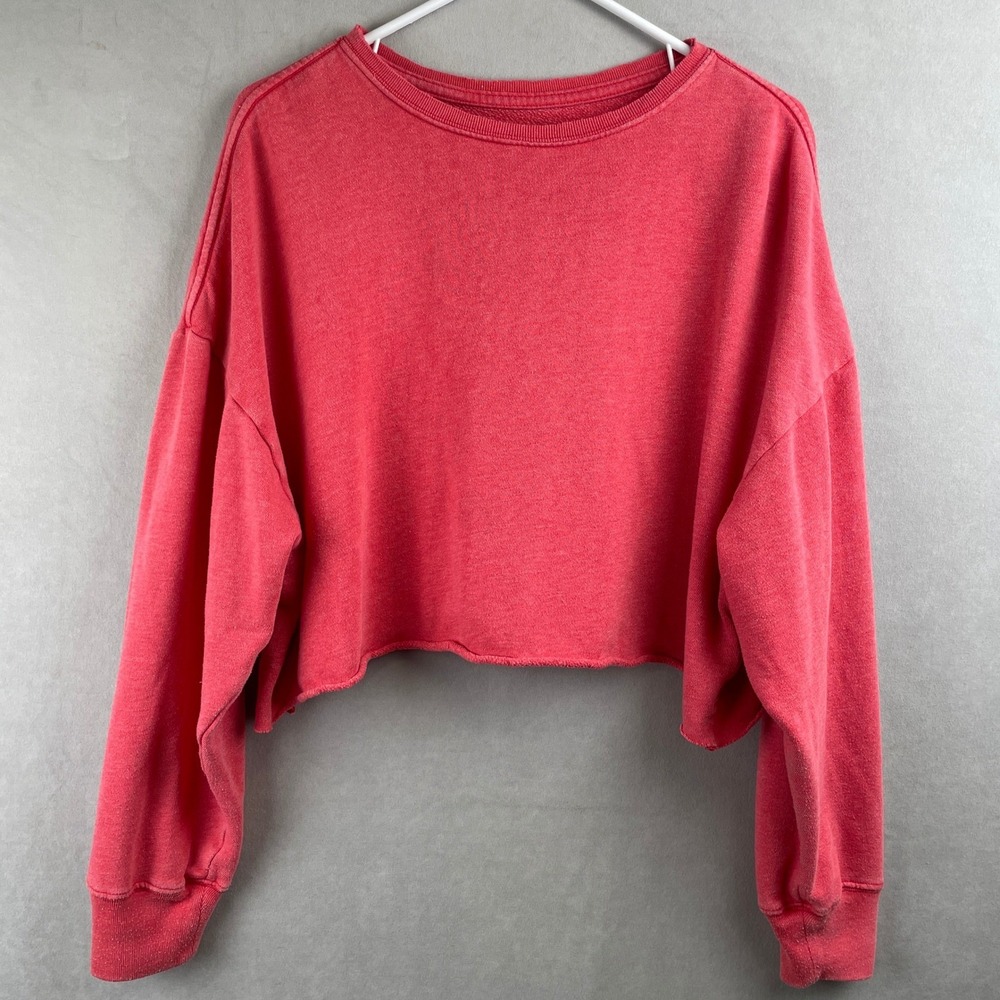 BDG Urban Outfitters Cropped Sweatshirt Wmns L Raw Hem Boxy Washed Red Cozy Soft